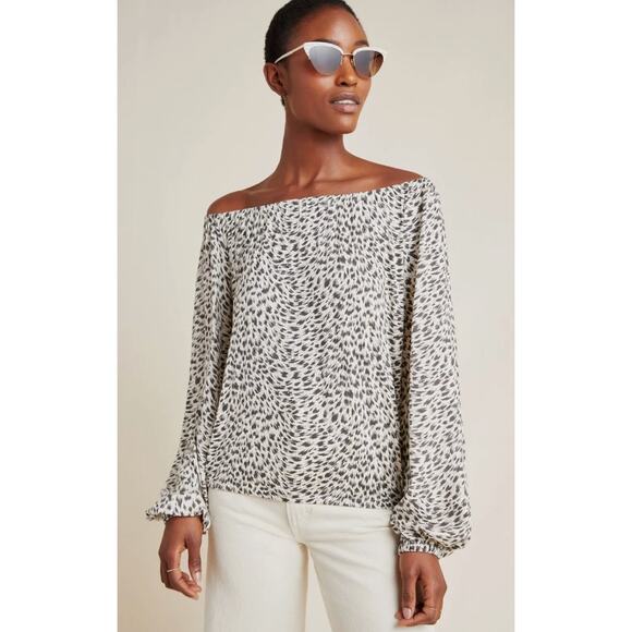 NEW Anthropologie Women's Cascais Top Brown Animal Print Long Sleeve Blouse S - Picture 1 of 11